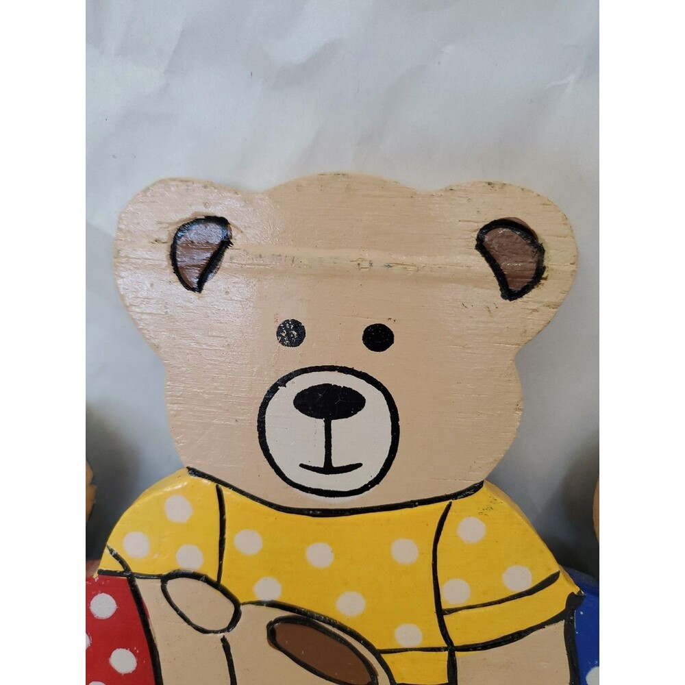 Vntg. Coat Rack Teddy Bear Trio (3 Hook) Primary‎ Colors/Children's/GrannyCore - Picture 3 of 16